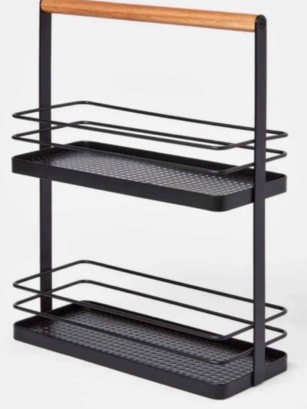 2-Tier Black Spice Rack with Wood Handle